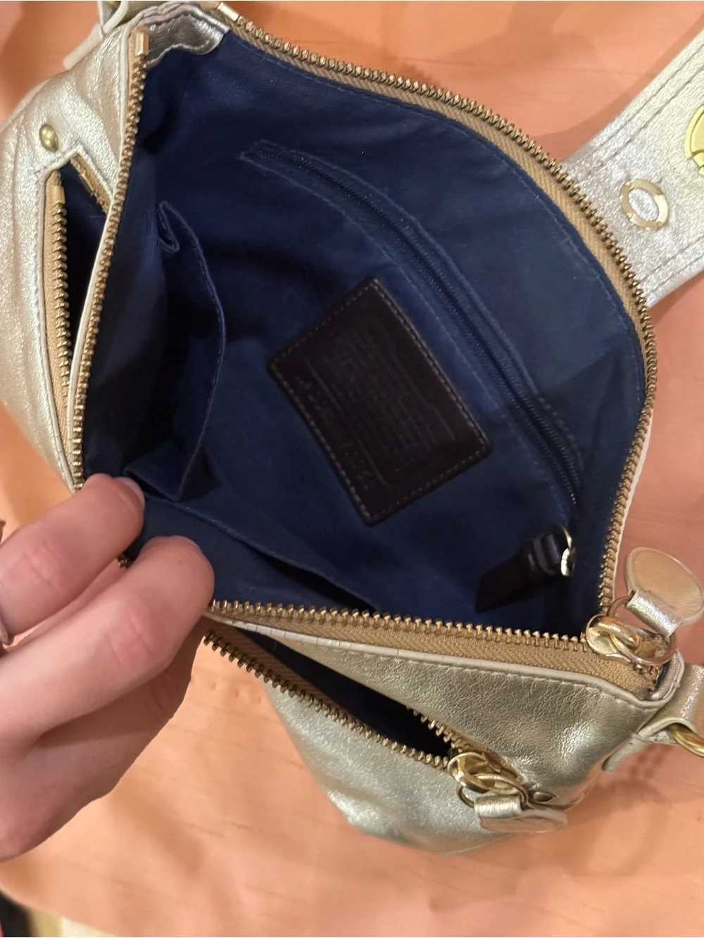 Coach Bridgette Metallic Champagne Leather bag with Gold Hardware